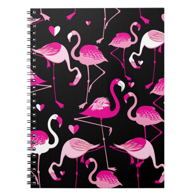 Sömlöst mönster från rosa flamingos på mörk anteckningsbok (Framsidan)