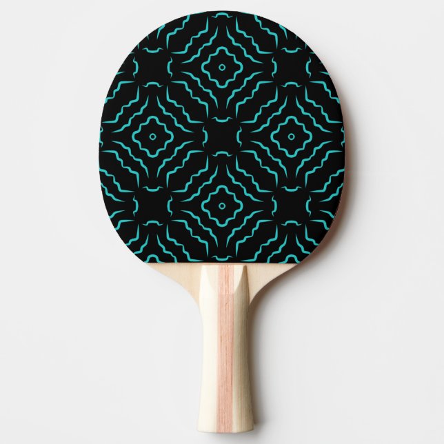 Sömlöst mönster i ljust turkos på svart pingisracket (Framsidan)
