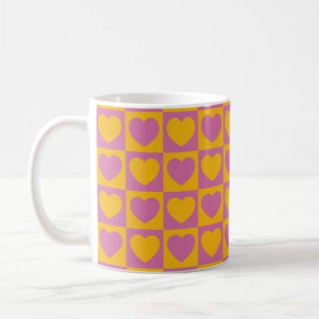 Sömlöst mönster i schackrutnätet. Cute litt Kaffemugg (Vänster)