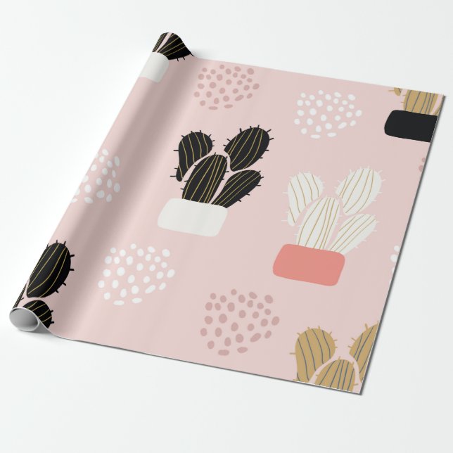 Sömlöst mönster med actus succulents löv a presentpapper (Utrullad)