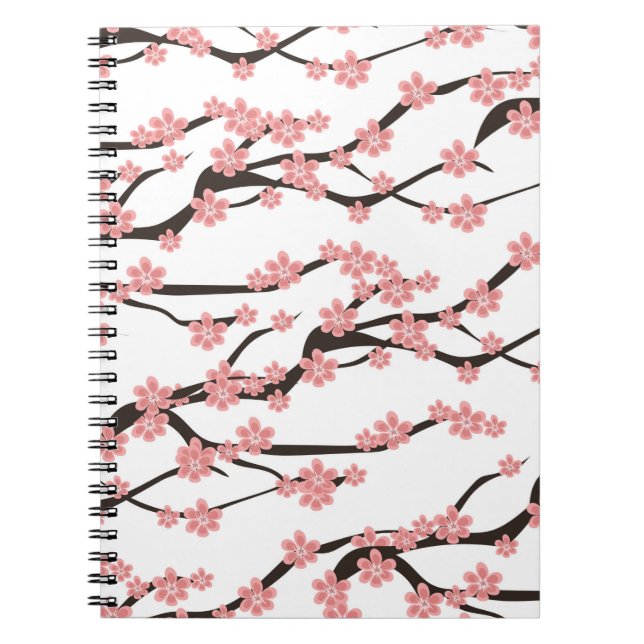 Sömlöst mönster med blomkörsbär på vitt b anteckningsbok (Framsidan)
