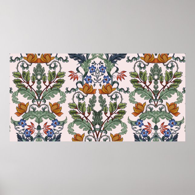 Sömlöst mönster med blommor i art deco-stil. M Poster (Framsidan)