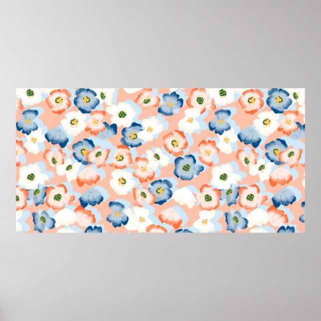 Sömlöst mönster med blommor i ett vattenfärgsforma poster (Framsidan)