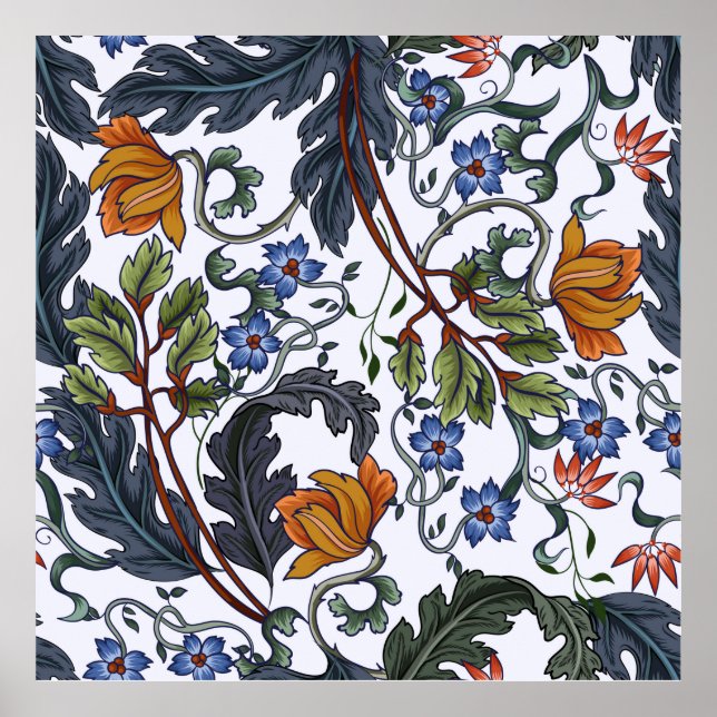 Sömlöst mönster med blommor i konsten deco stil. M Poster (Framsidan)