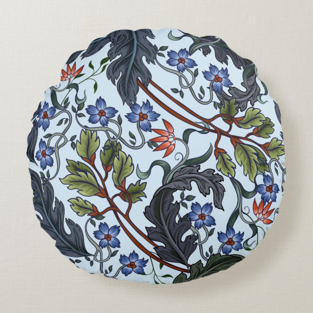 Sömlöst mönster med blommor i konsten deco stil. M Rund Kudde (Framsidan)