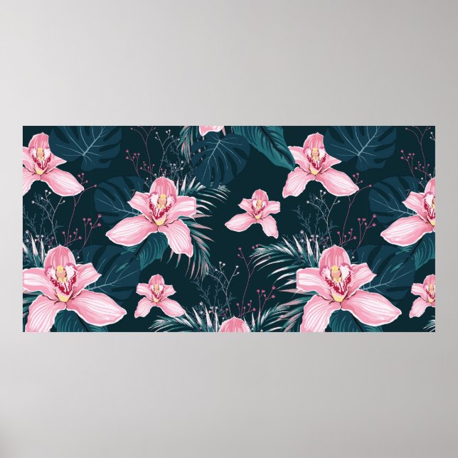 Sömlöst mönster med blommor Orchid, färgstark tro Poster (Framsidan)