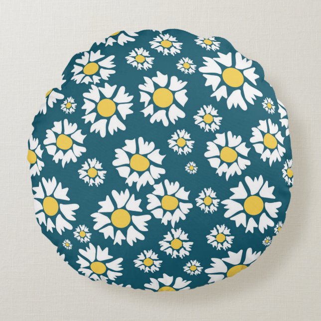 Sömlöst mönster med blommor rund kudde (Framsidan)