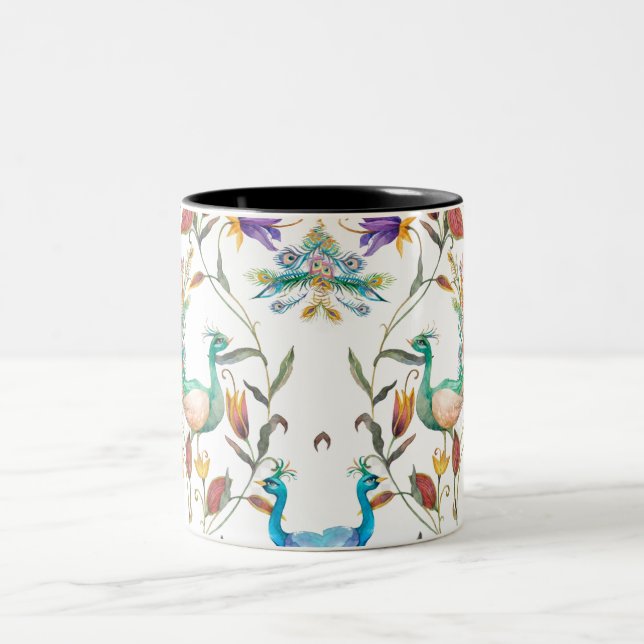 Sömlöst mönster med boskap och blommor Två-Tonad mugg (Center)