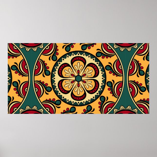 Sömlöst mönster med cirkulära dekorationer i gult (Framsidan)