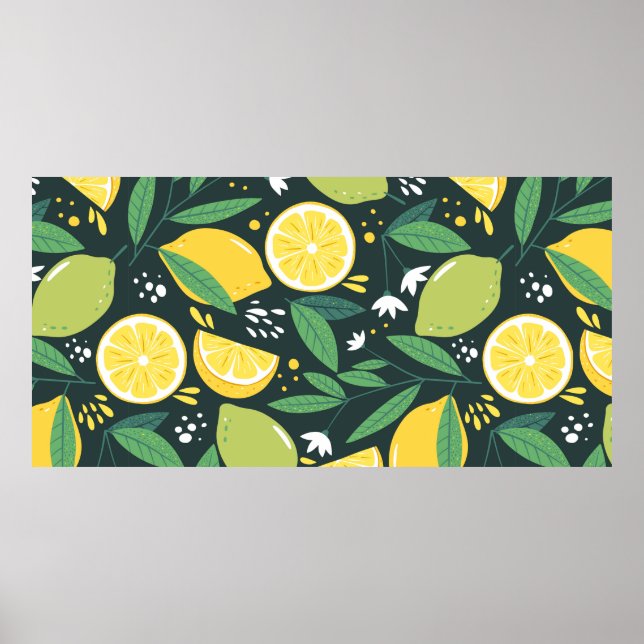Sömlöst mönster med citroner. Abstrakt konsttryck. Poster (Framsidan)