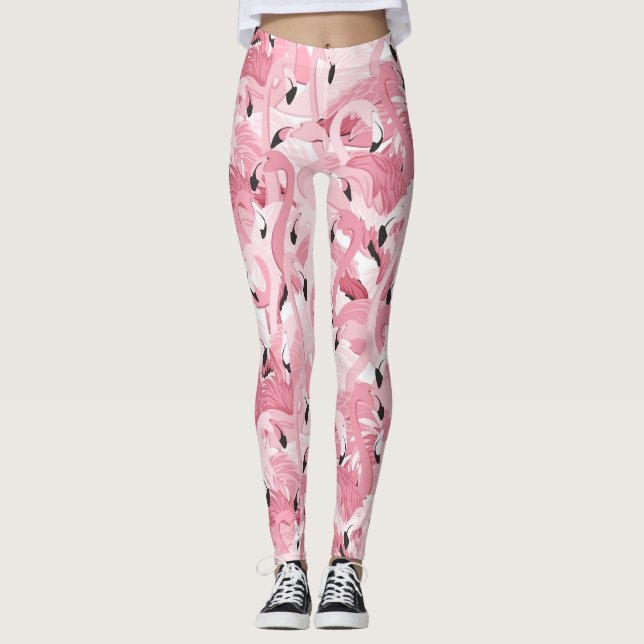 sömlöst mönster med exotisk rosa flamingos (exotis leggings (Framsida)