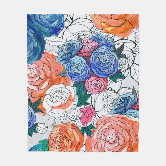 Sömlöst mönster med färgade blommor fleecefilt (Framsidan)