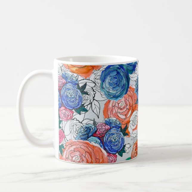 Sömlöst mönster med färgade blommor kaffemugg (Vänster)