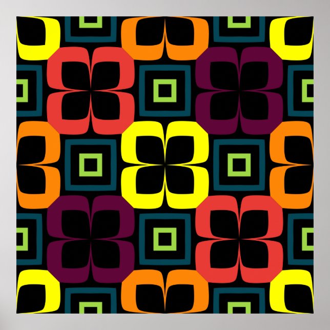 Sömlöst mönster med färgade blommor på en poster (Framsidan)