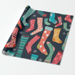 Sömlöst mönster med färgade olika sockor presentpapper