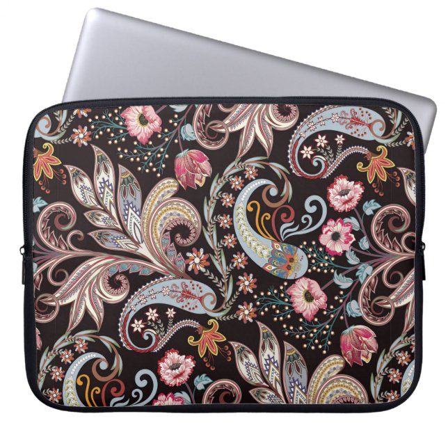 Sömlöst mönster med färglös blommigt av paisley laptop fodral (Framsidan)
