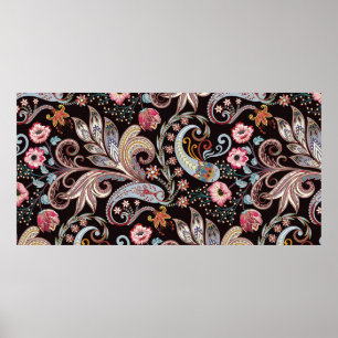 Sömlöst mönster med färglös blommigt av paisley poster