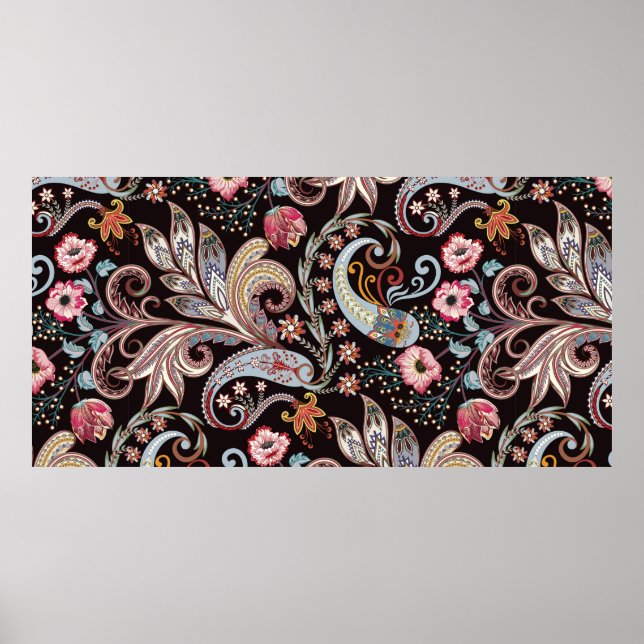 Sömlöst mönster med färglös blommigt av paisley poster (Framsidan)