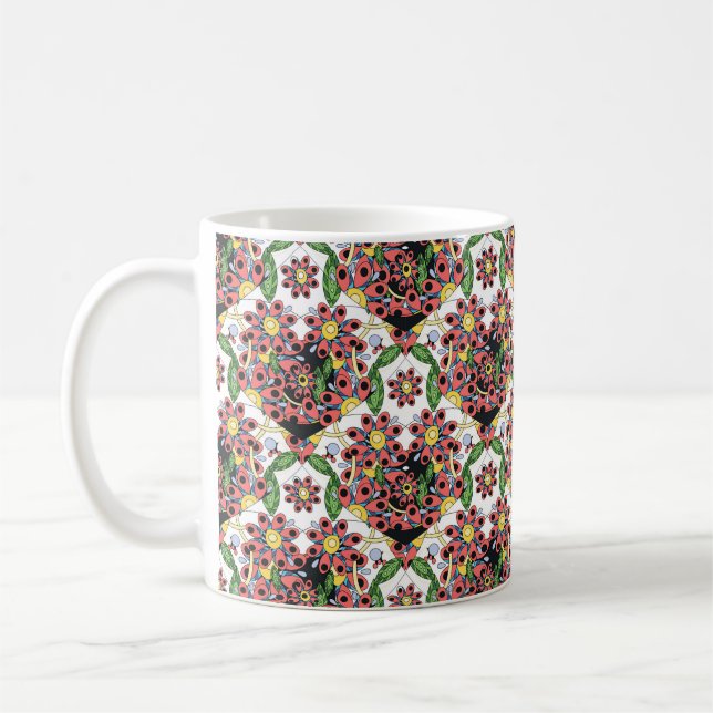 Sömlöst mönster med färgstarka hjärtan kaffemugg (Vänster)