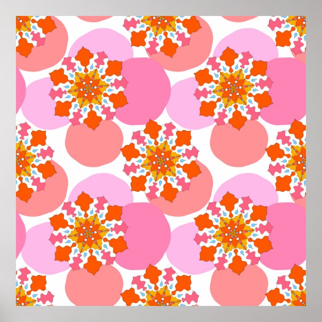 Sömlöst mönster med färgstarka mandalas. Ljus Poster (Framsidan)