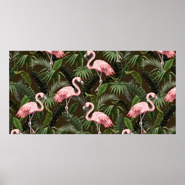 Sömlöst mönster med flamingo och tropiskt löv poster (Framsidan)
