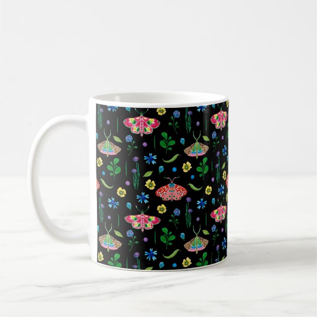 Sömlöst mönster med flerfärgat butterfl kaffemugg (Vänster)