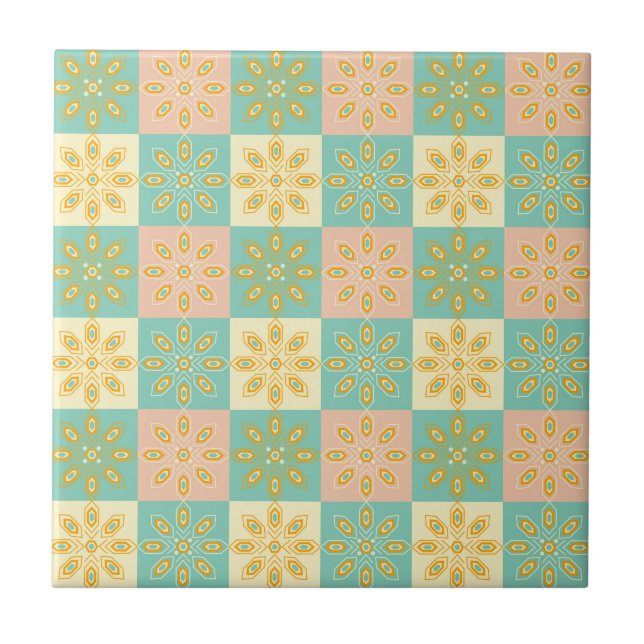 Sömlöst mönster med geometriska blomster motiv kakelplatta (Framsidan)