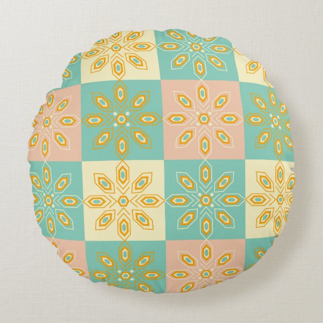 Sömlöst mönster med geometriska blomster motiv rund kudde (Framsidan)