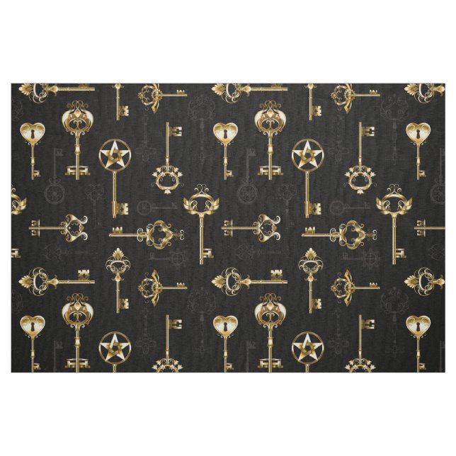 Sömlöst mönster med gyllene nycklar tyg (Fat Quarter)