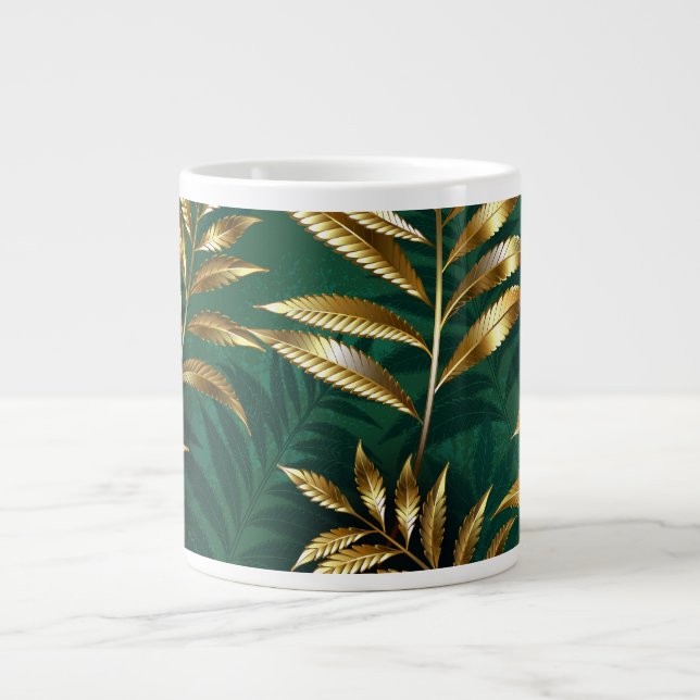 Sömlöst mönster med gyllene ormbunkar jumbo mugg (Framsidan)
