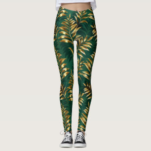Sömlöst mönster med gyllene ormbunkar leggings
