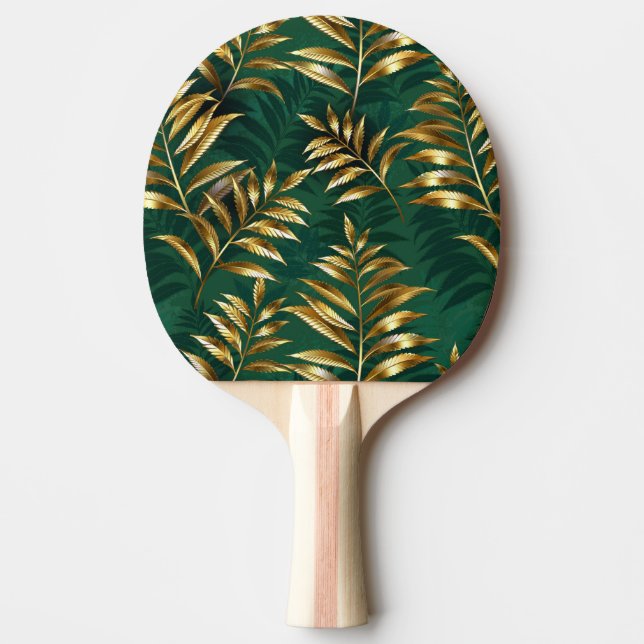 Sömlöst mönster med gyllene ormbunkar pingisracket (Framsidan)
