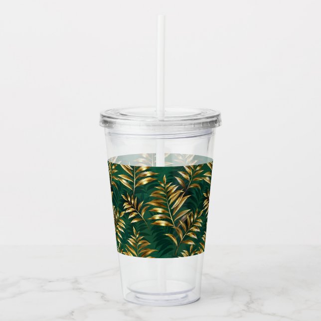 Sömlöst mönster med gyllene ormbunkar take away mugg (Framsida)
