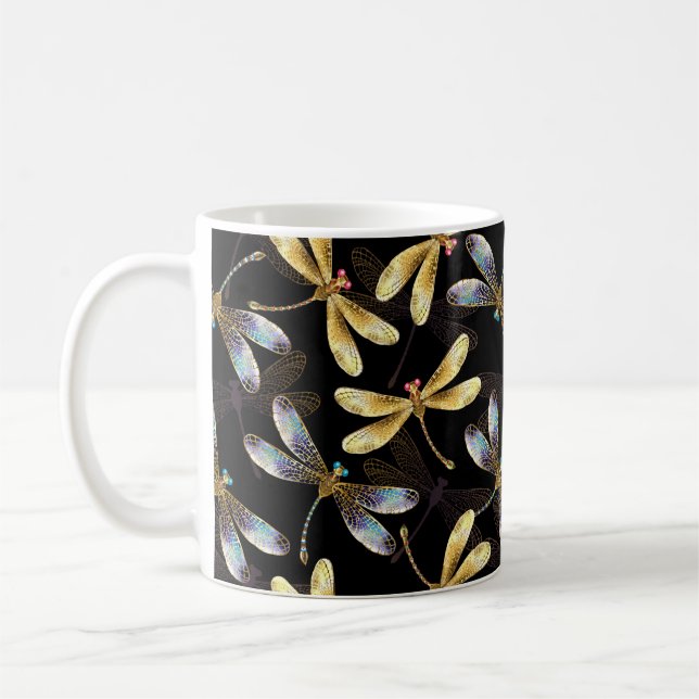 Sömlöst mönster med gyllene trollsländor kaffemugg (Vänster)