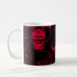 Sömlöst mönster med handdragen, ondskefull människ kaffemugg