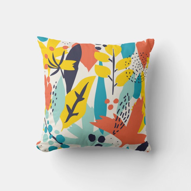 Sömlöst mönster med handmålade blommor och blyblad kudde (Framsida)