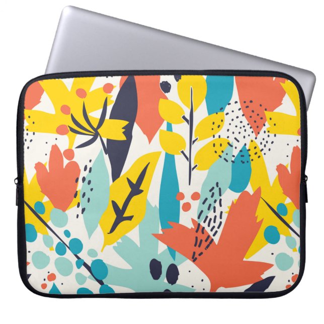 Sömlöst mönster med handmålade blommor och blyblad laptop fodral (Framsidan)