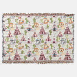 Sömlöst mönster med infödda amerikaner i skogstrib filt