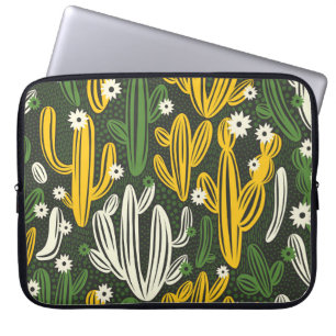 sömlöst mönster med kaktus på svart bakgrund. laptop fodral