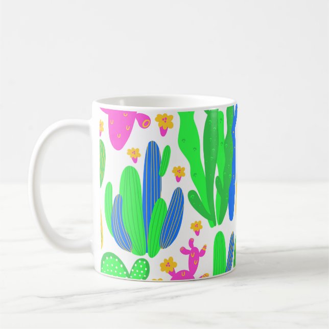 sömlöst mönster med kaktus på vit bakgrund.  kaffemugg (Vänster)