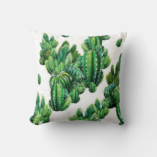 Sömlöst mönster med kaktusvattenfärg. Cactus ill Kudde (Framsida)