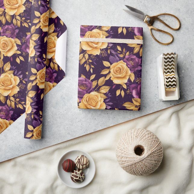 sömlöst mönster med lila blommor presentpapper (Hantverk)