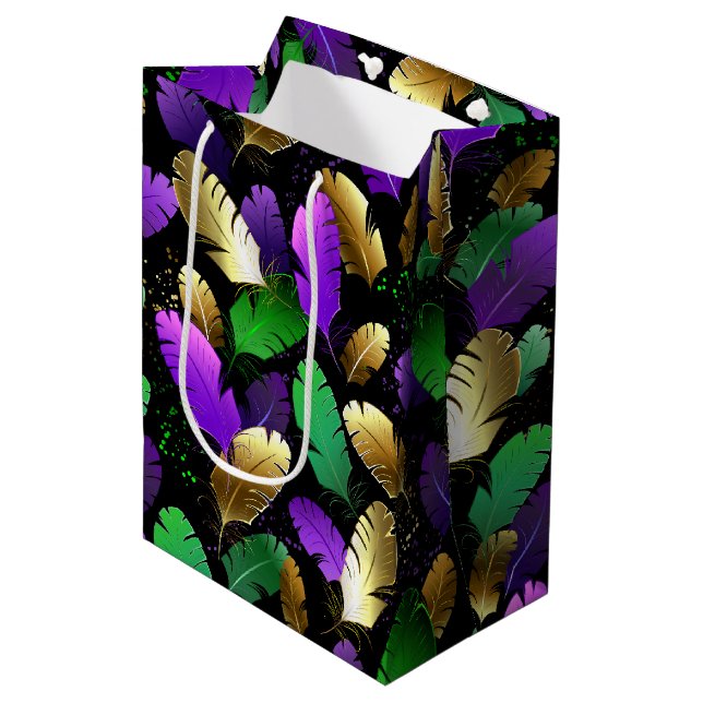 Sömlöst mönster med Mardi Gras-fjädrar (Framsidan Vinklad)