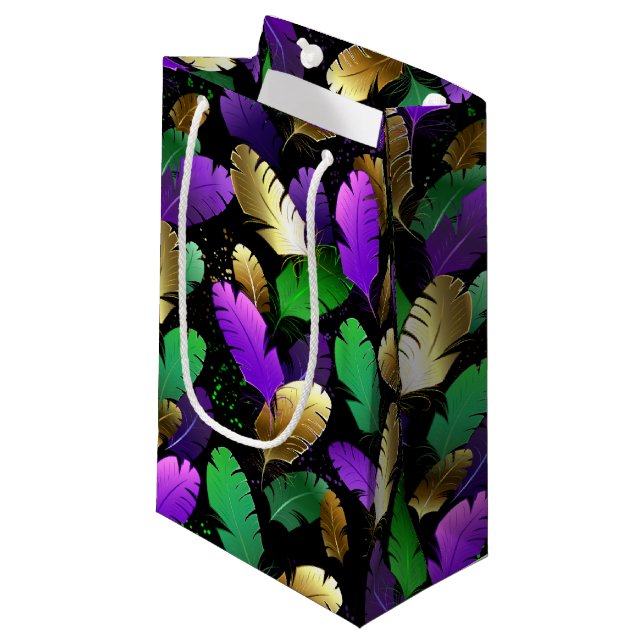 Sömlöst mönster med Mardi Gras-fjädrar (Framsidan Vinklad)