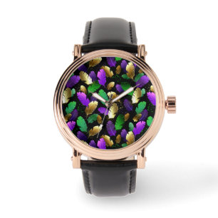Sömlöst mönster med Mardi Gras-fjädrar Armbandsur