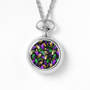 Sömlöst mönster med Mardi Gras-fjädrar Armbandsur