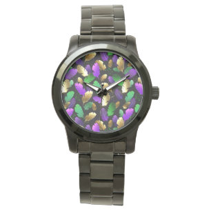 Sömlöst mönster med Mardi Gras-fjädrar Armbandsur