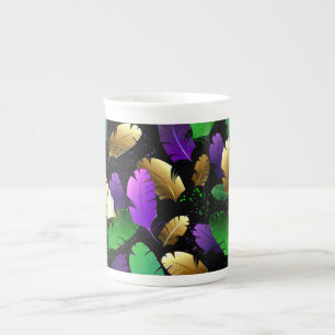 Sömlöst mönster med Mardi Gras-fjädrar Benporslin Mugg