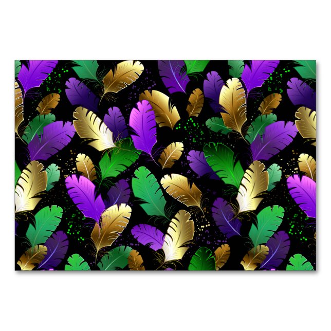 Sömlöst mönster med Mardi Gras-fjädrar Bordsnummer (Framsidan)