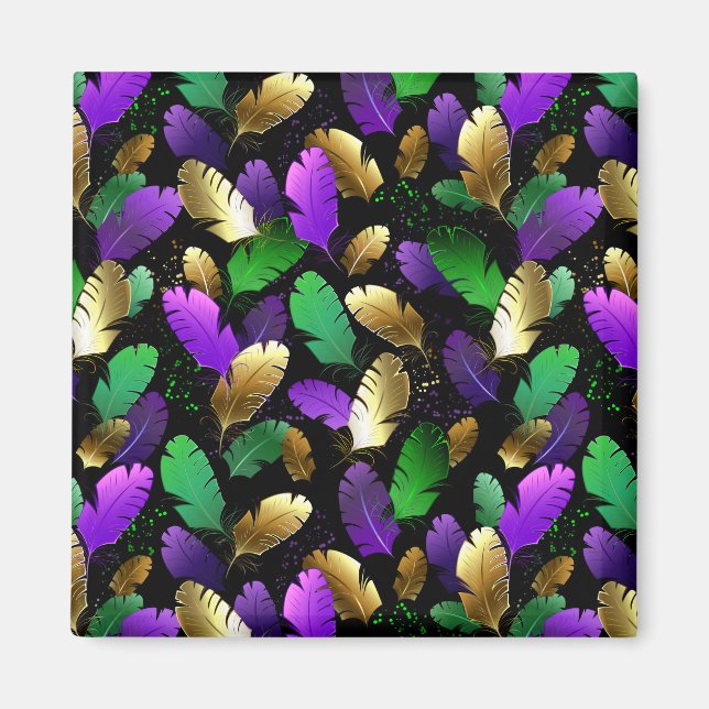 Sömlöst mönster med Mardi Gras-fjädrar Magnet (Framsidan)